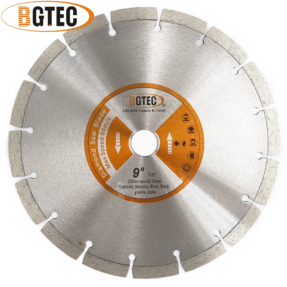 BGTEC 1 Stück 230mm Trockenschnittscheibe 9 Zoll Betonsägeblatt für Beton, Granit, Fliesen, Kunststeine, Mauerwerk