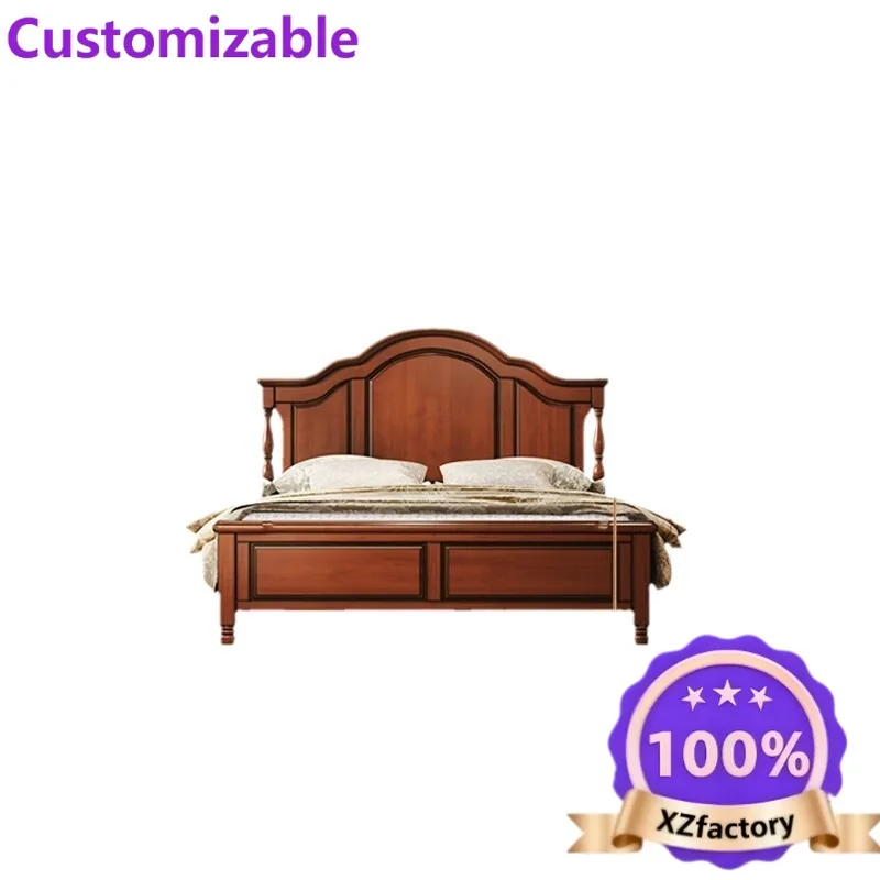 Factory Direct 2026 American all solid wood bed master bedroom 1.8 double bed retro log furniture 1.5 meters European simple hig