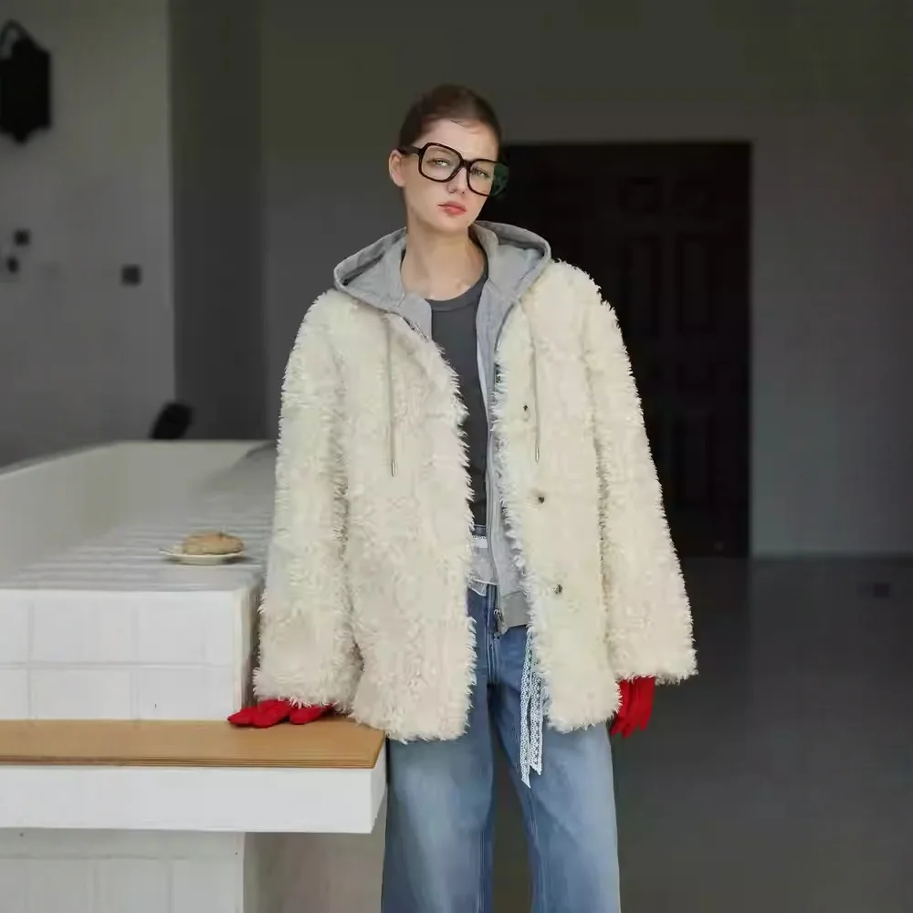 مترهل مجعد المرأة الفراء الاصطناعي أبلى لون نقي واحدة الصدر سيدة فرو منك سترة الشتاء معطف فرو صناعي الإناث عادية #4