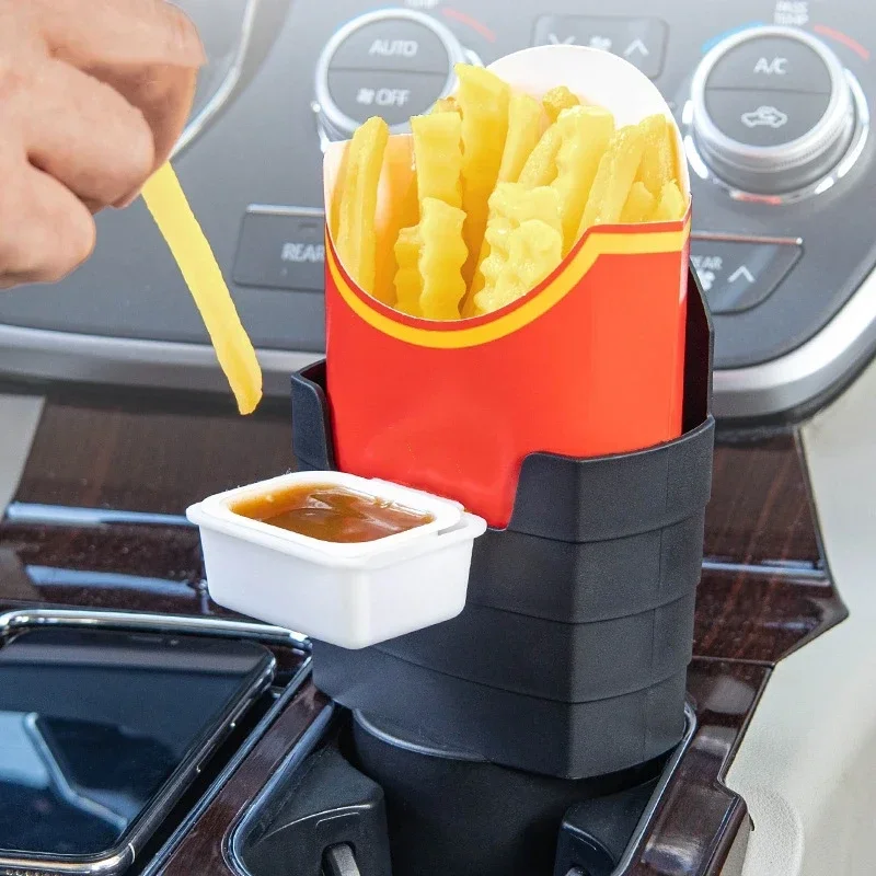 French Fry Holder with Mounting Holds Fries Chips, ketchup, Sauce & More Car Interior Snack Box Multi-Purpose Fast Food Holders