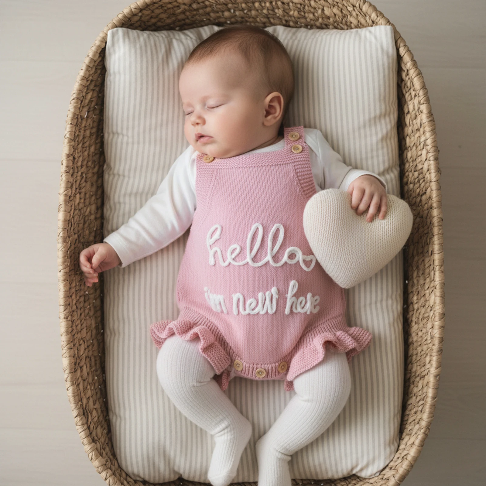 

Baby Girls Spring Summer Knit Jumpsuit Sleeveless Ruffle Trim Letter Embroidery Romper