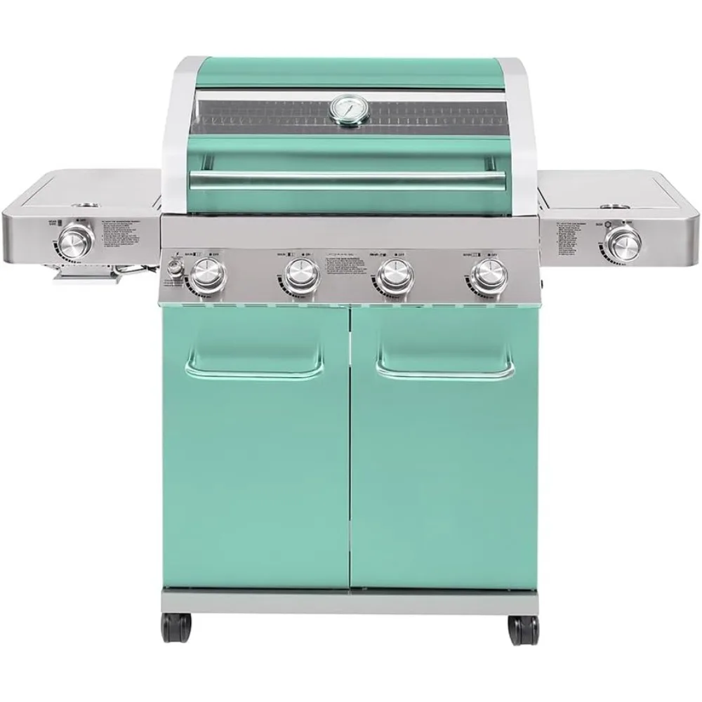 

Larger 4-Burner Propane Gas Grills Stainless Steel Cabinet Style with Clearview® Lid, Knob Controls, Built-In Thermometer