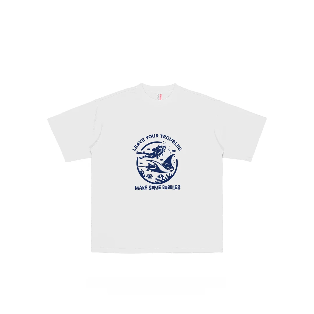 Pure Cotton Loose Fit Short Sleeve T-Shirt with Manta Ray Print for Ocean Diving Lovers Unisex Breathable Sweat Absorbent