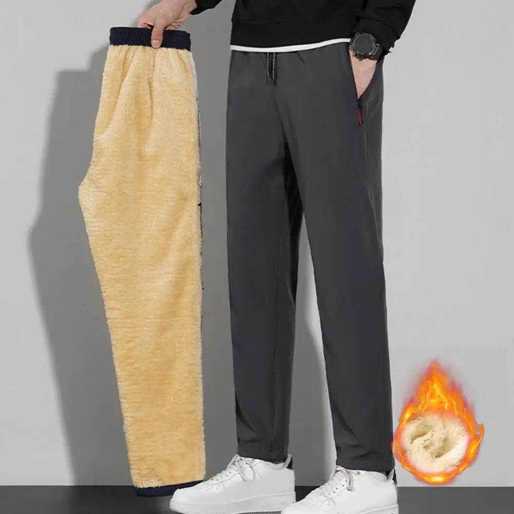 

MJen Fall Winter Pants Thick Plush Warm Drawstring Elastic Waist Soft Straight Men Sports Swearpants Trousers pantalones