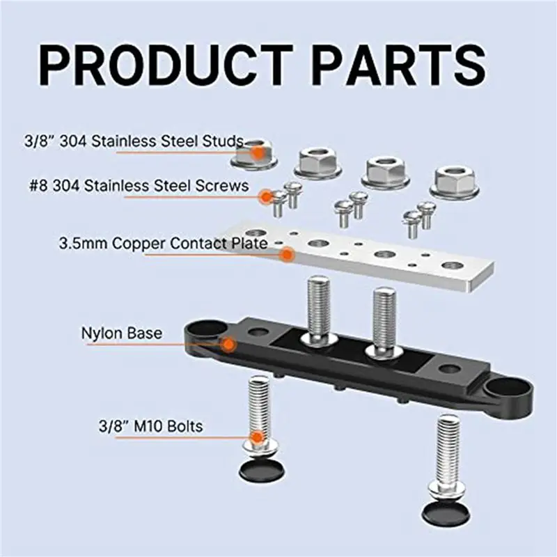 Ingenious-6X 250A 12V Bus Bar Battery Power Distribution Block Car Audio 12 Volt DC Busbar 4 X 3/8Inch Posts 6 X 8 Screws