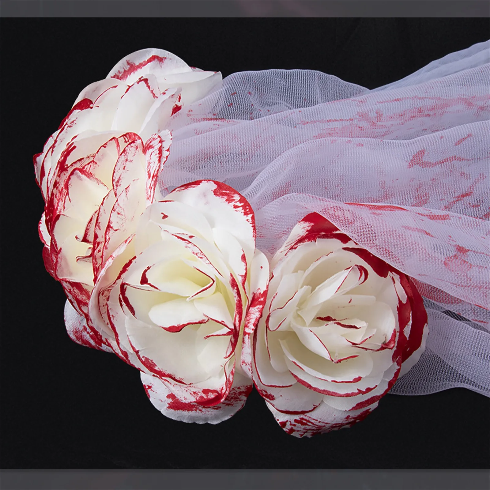 Sposa gotica per adulti Costume di Halloween Velo Fiore Fascia per capelli Cerchietto per capelli insanguinato Serie scura Spaventoso Sposa fantasma Maschera per il viso Puntelli