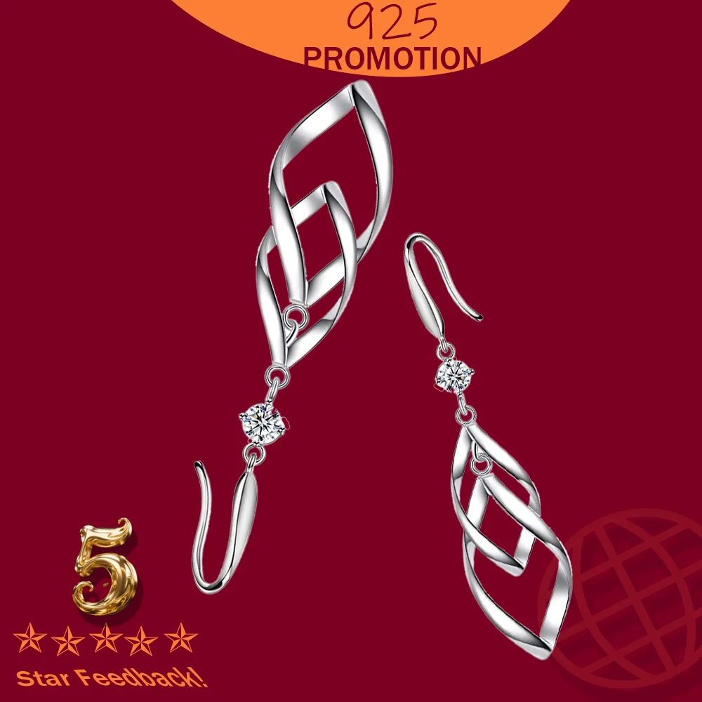 

925 Sterling Silver New Women's Fashion Jewelry High Quality Crystal Zircon Hollow Exaggerated Long Tassel Hook Earrings