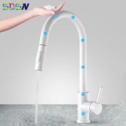 Heiß Kalt Touch Küche Mischbatterie Hause Weißen Pull Out Kitchen Mixer Armaturen Neu Smart Empfindliche Touch Spülbecken Wasserhähne