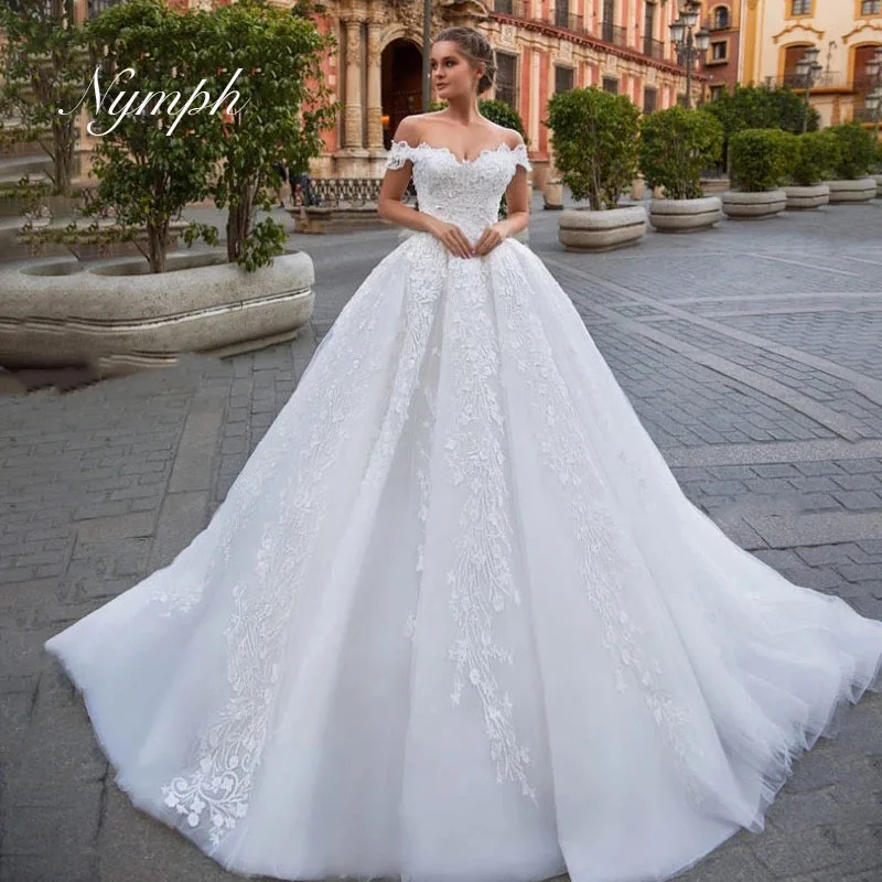 Off The Shoulder Sweetheart Wedding Dress Floral Lace Appliques Ball Gown Cathedral Train Bridal Gown Custom Made