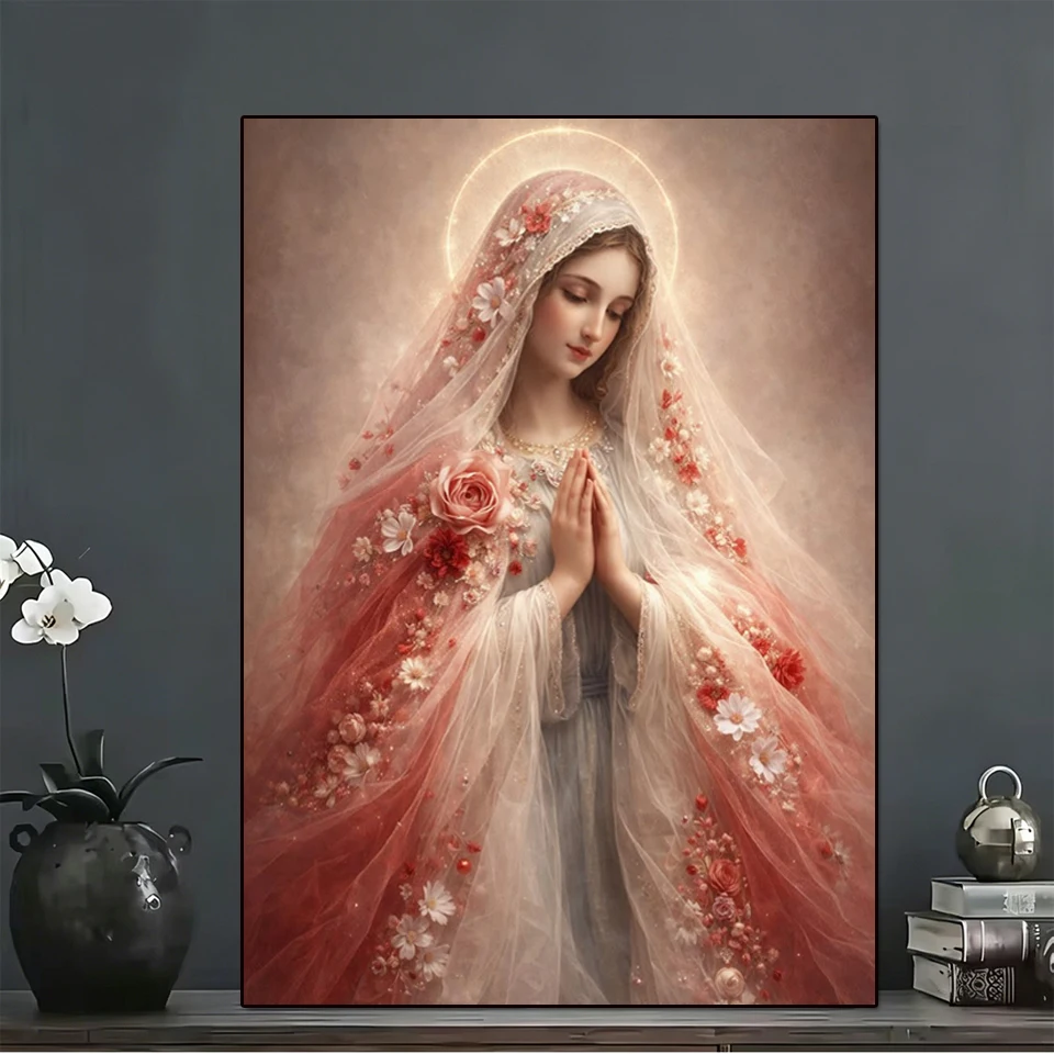 DIY 5D Diamond Painting Kit,Virgin Mary Praying Sacred Portrait Full Diamond Art, Jesus Angel Mosaic Cross Stitch for Home Decor
