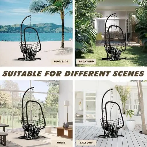 Hammock Stand ONLY, 300lbs Cap Heavy Duty Hammock Chair Stand w/Hook,Black | Hanging Chair Stand Only,Egg Chair