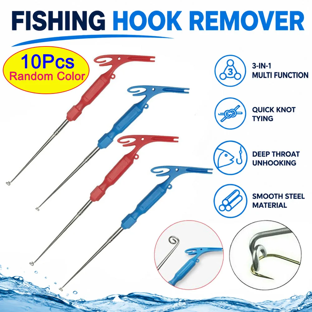 10Pcs Fishing Hook Removal Detacher Tackle Disgorger Steel Remover Tool Quick Security Extractor Knot Tying Tool (Random Color)