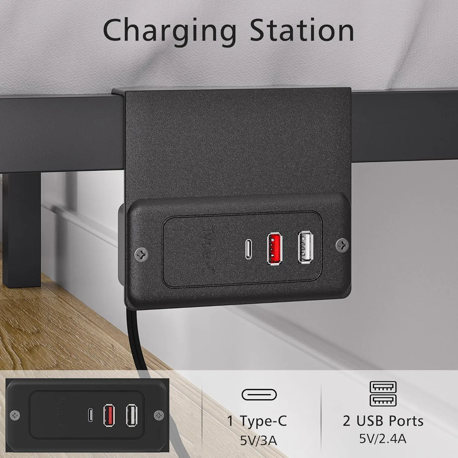 

Королевская платформа для кровати с Usb-зарядкой и деревянным изголовьем для хранения, тяжелый металл, большое хранилище,