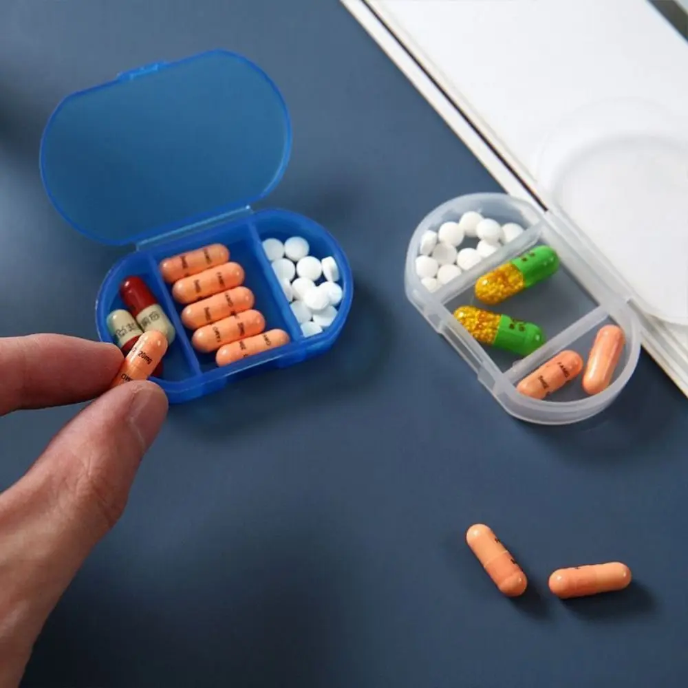 Mini caixa de comprimidos com três compartimentos, transparente, à prova de umidade, pequena caixa de remédios, conveniente, portátil, organizador de remédios para viagem