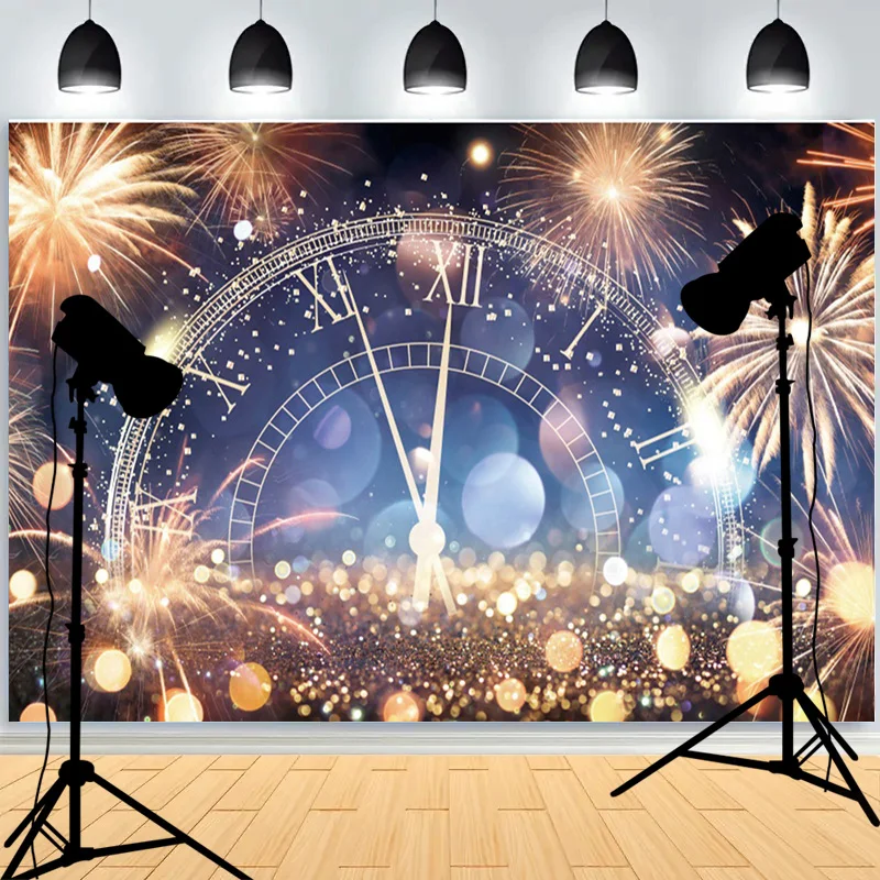 New Year Photography Background 2027 Champagne Clock Celebration Party Christmas Backdrop Photo Studio Props