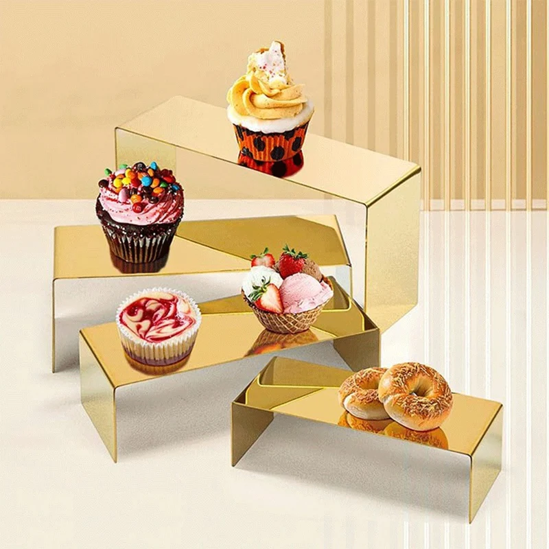 

4Pcs Stainless Steel Display Risers, Display Stand For Display Purse Perfume Handbag Shoe Jewelry Cupcake Dessert