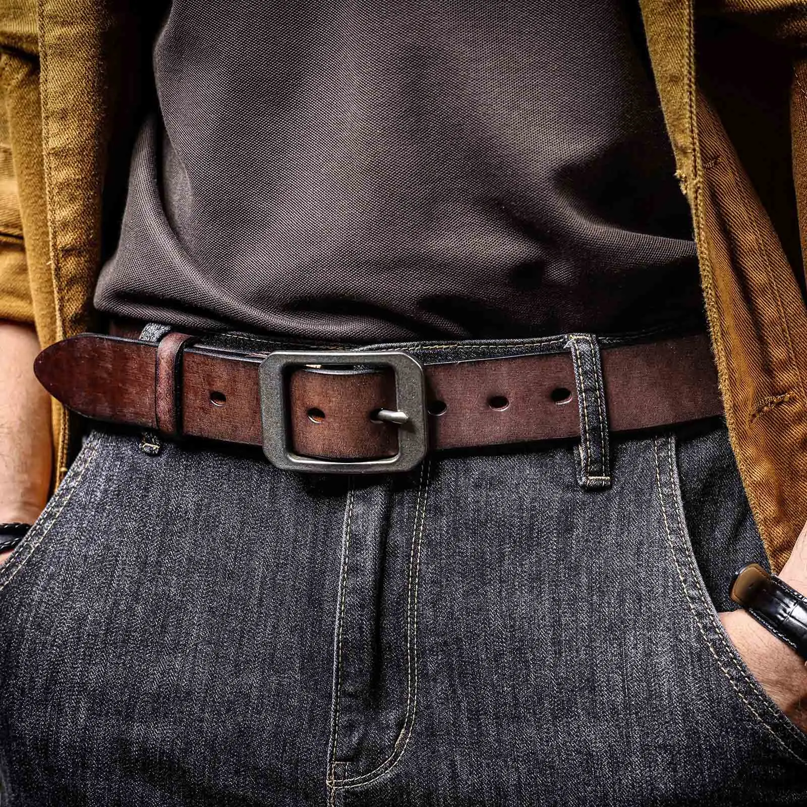 Echt leder Herren Rindsleder gürtel Edelstahls chnalle, italienisches verdicktes Leder mit Geschenk box, ideale Wahl für Geschenk – Detail 7