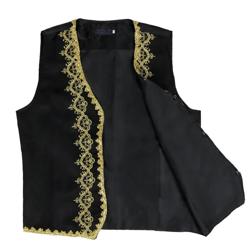 Medieval Gold Embroidery Baroque Vest Men Slim Fit Palace Prince Black Vest Waistcoat Men Stage Prom Drama Opera Costume Gilet view 5
