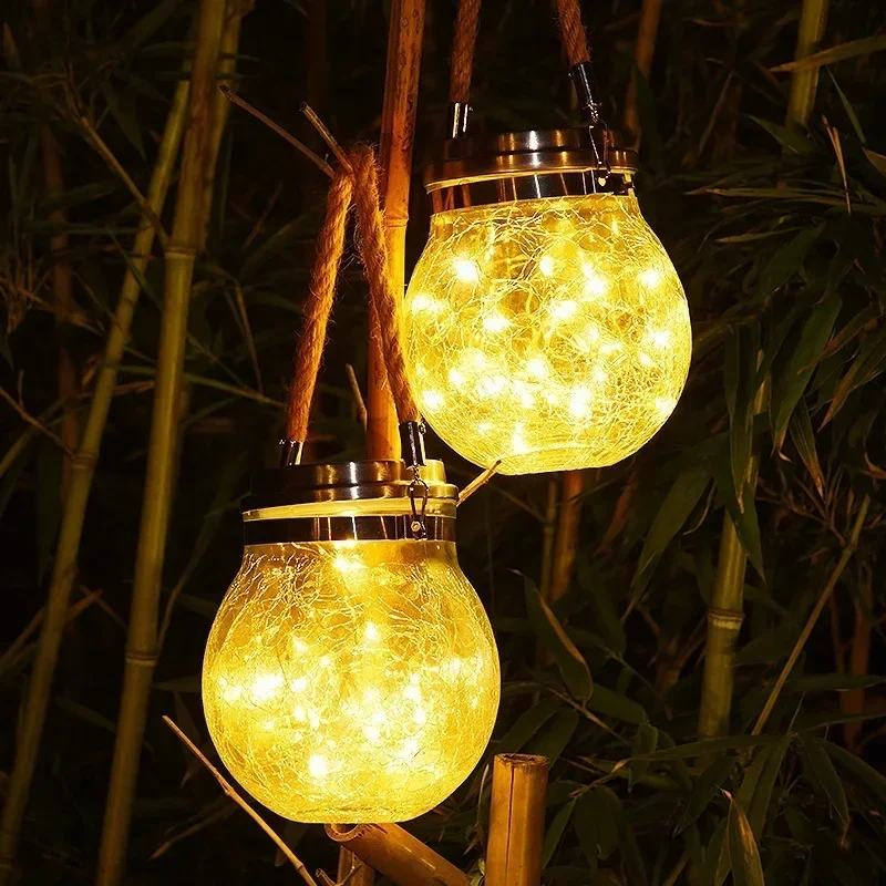 Creative Glass Jar LED Cracked Solar Light Outdoor Courtyard Roadside Hanging Light Decorative Lighting Fixture