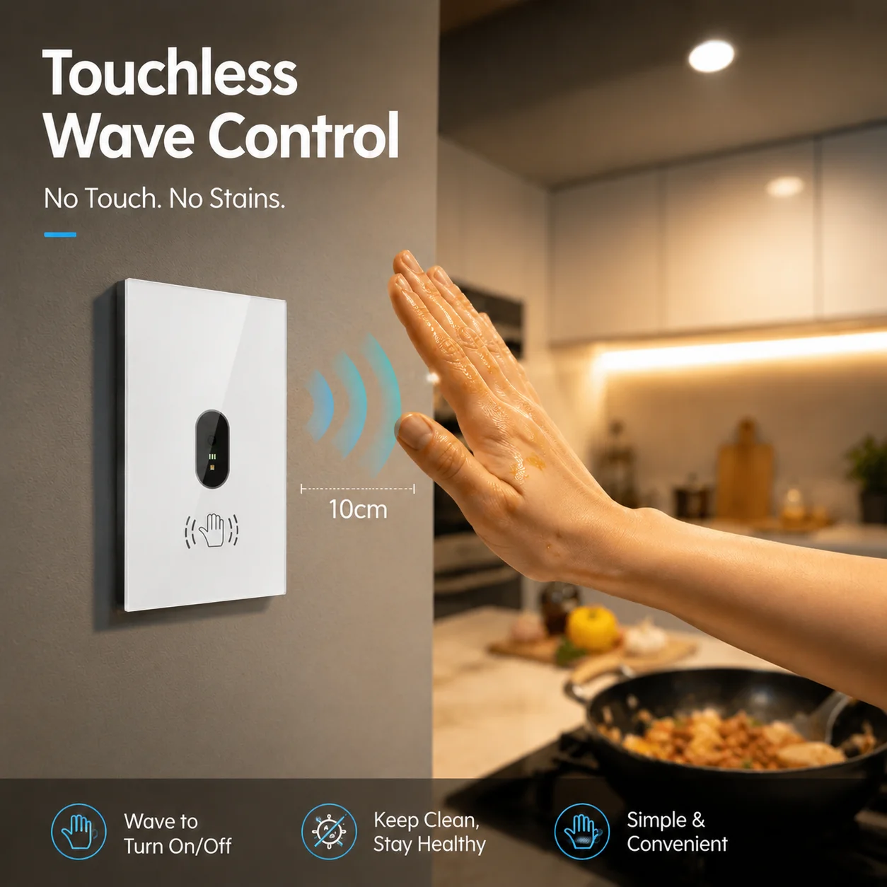 US Standard Infrared Wave Sensor Switch Touchless Light Switch 0.1-10cm Motion Detection Tempered Glass Wall Switch