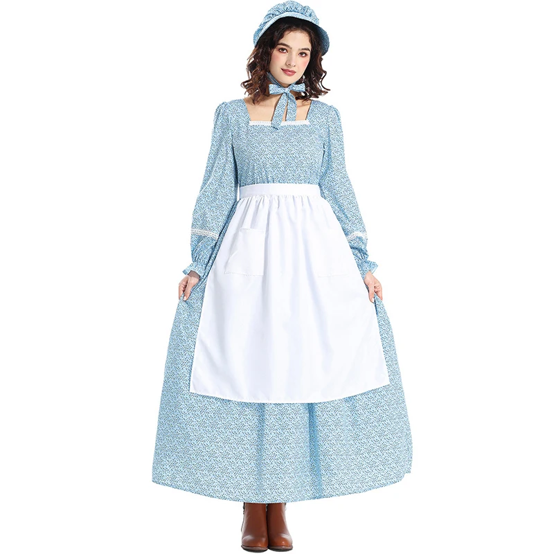 Carnival Halloween Little House On The Prairie Costume Early American Colonial Floral Dress Cosplay Fancy Party Dress