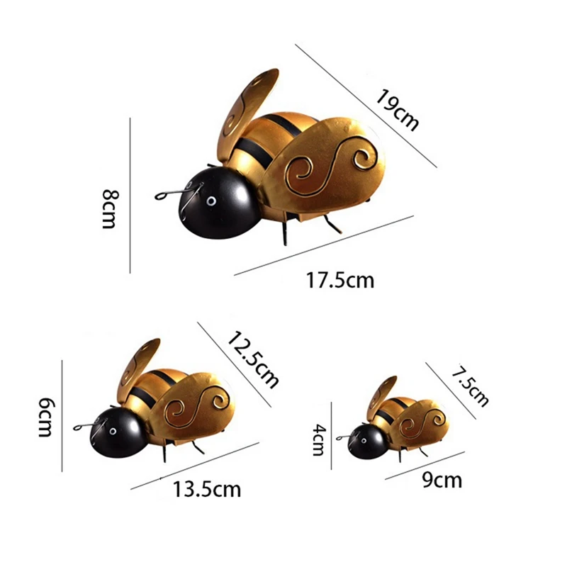 3PCS Bees Wall Sculpture Indoor Outdoor Bee Hanging Decor For Home Restaurant Garden Yard