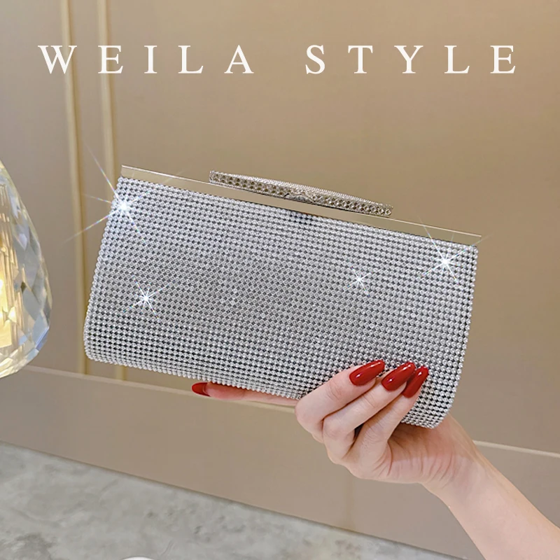 

Rhinestone Glitter Clutch for Women, Crystal Crossbody Purse, Bridesmaid Wedding Party Handbag, Luxury Silver Evening Bag