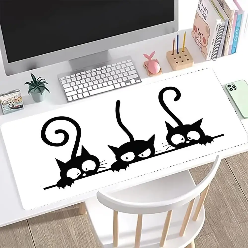 

Large Cute Mouse Pad Kawaii Black Cat Kitten Game Keyboard Mat XxL Computers Accessories 400x900mm Table Pads Office Carpet Mats