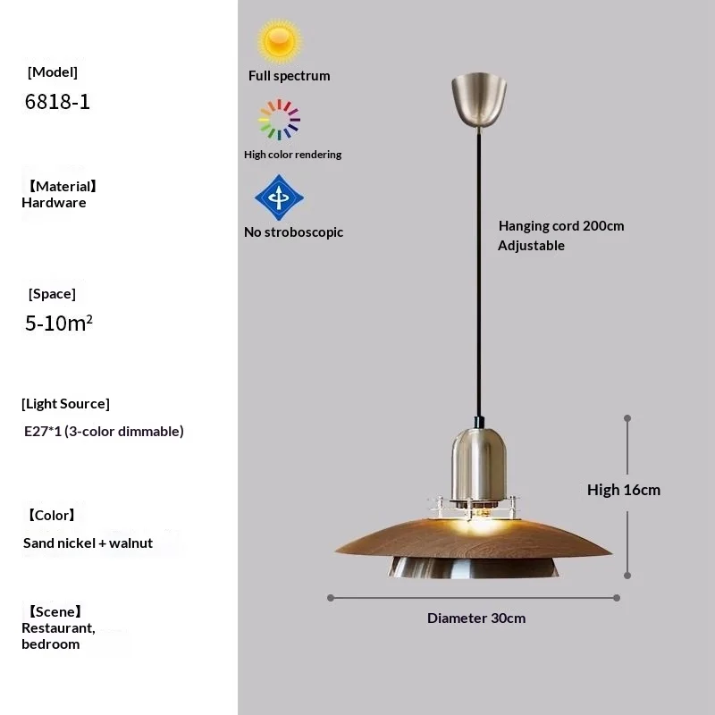 Creatief UFO-schotelontwerp Walnoot hanglamp Amerikaanse vintage retrostijl voor eetkamer restaurant verlichting kamerdecoratie