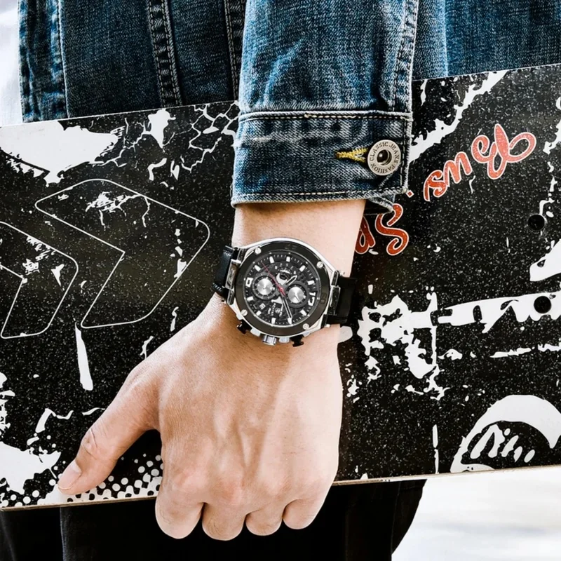 BENYAR New Brand Men's Quartz Watch Multifunction Chronograph Calendar Luminous Leather Strap Fashion Sports Watches for Man