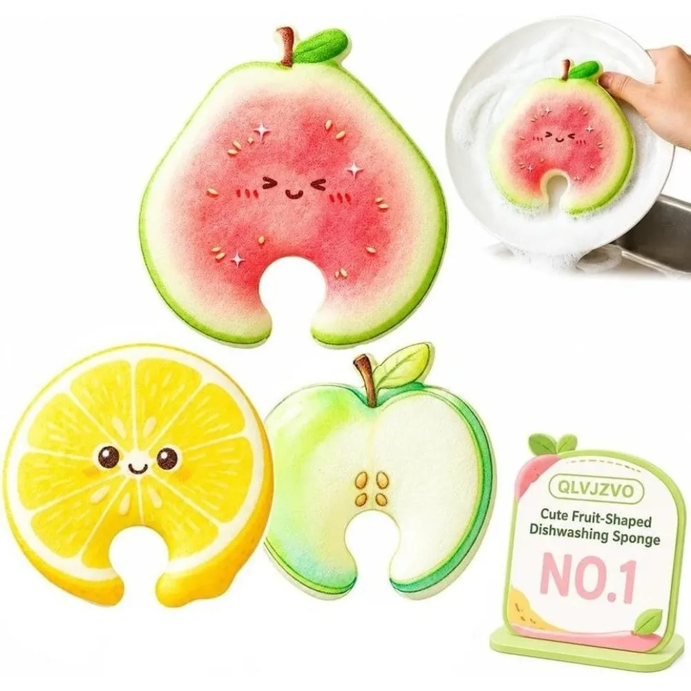 Wood Pulp Wood Pulp Sponge Highly Absorbent Soft Texture Dish Cleaning Scrubber Reusable Porous Surface Cartoon Fruit Sponge