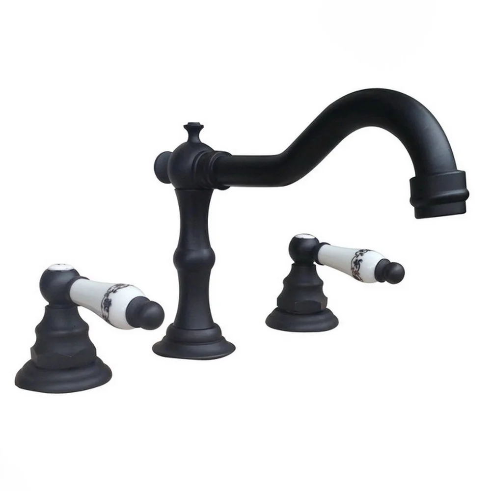 

Black Oil Rubbed Bronze Widespread Basin Sink Faucet Deck Mount Two Handles Bathroom Mixer Taps Bnf089