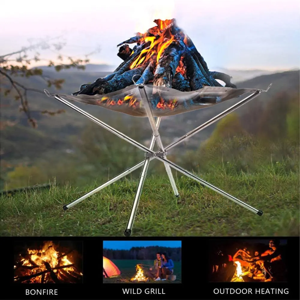 Outdoor Camping Stainless Steel Burning Rack Ultra-light Portable Foldable Camping Wood Stove Fire Stove Charcoal Heating