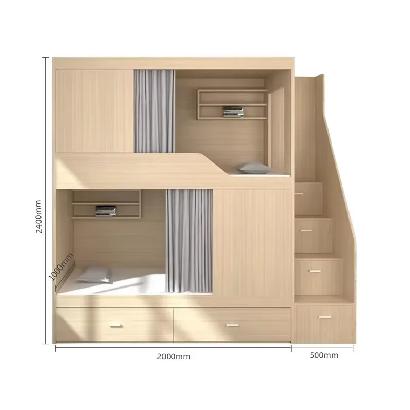 Modern Wooden Bunk Bed Capsule Space Saving Loft Bed for School Dormitory Bedroom Furniture