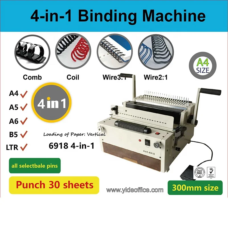 Picture 4: 6918 4in1 Multifunction Electric Book Binding Hole Punch Machine Coil Binder Double Wire Comb Binder