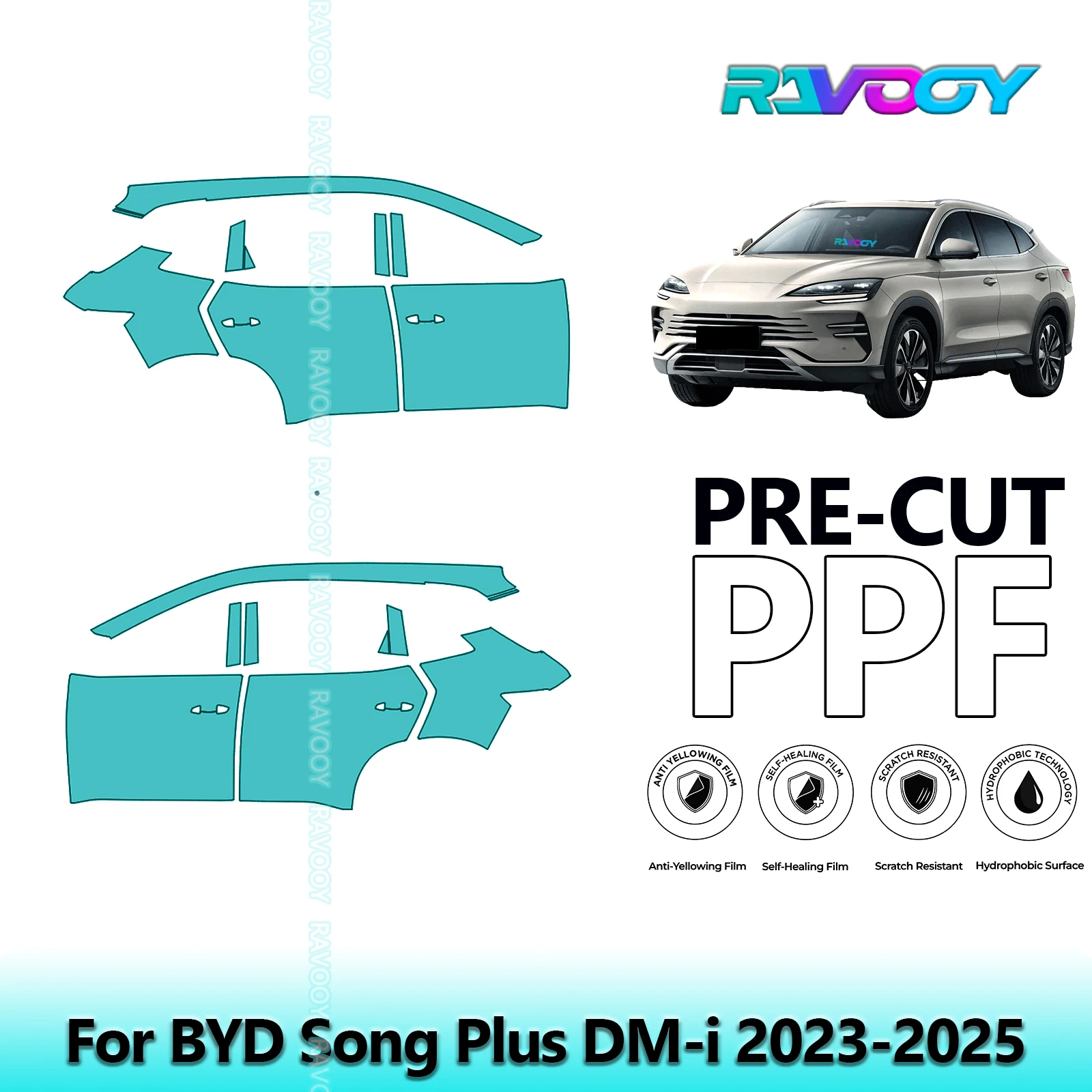 

For BYD Song Plus DM-i 2023-2025 8.5mil Clear Matte Pre-Cut PPF Door & A/B Pillar Kit TPU Paint Protection Film Set