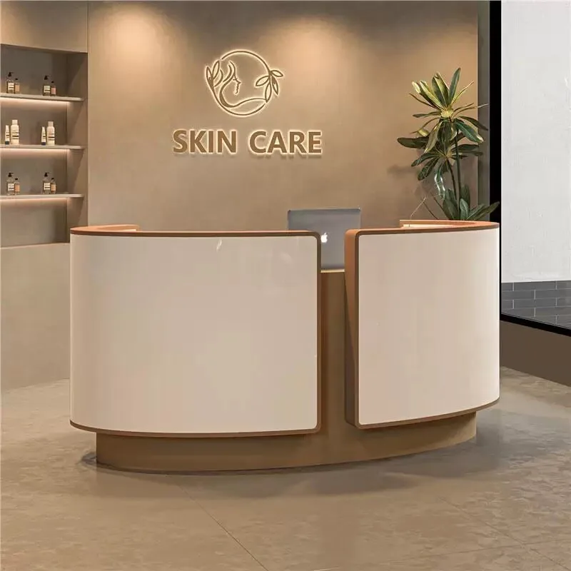 

Nordic High-end Beauty Salon Cashier Counter Modern Design Clothing Store Lacquered Arc Bar Medical Beauty Office Furniture FYRD