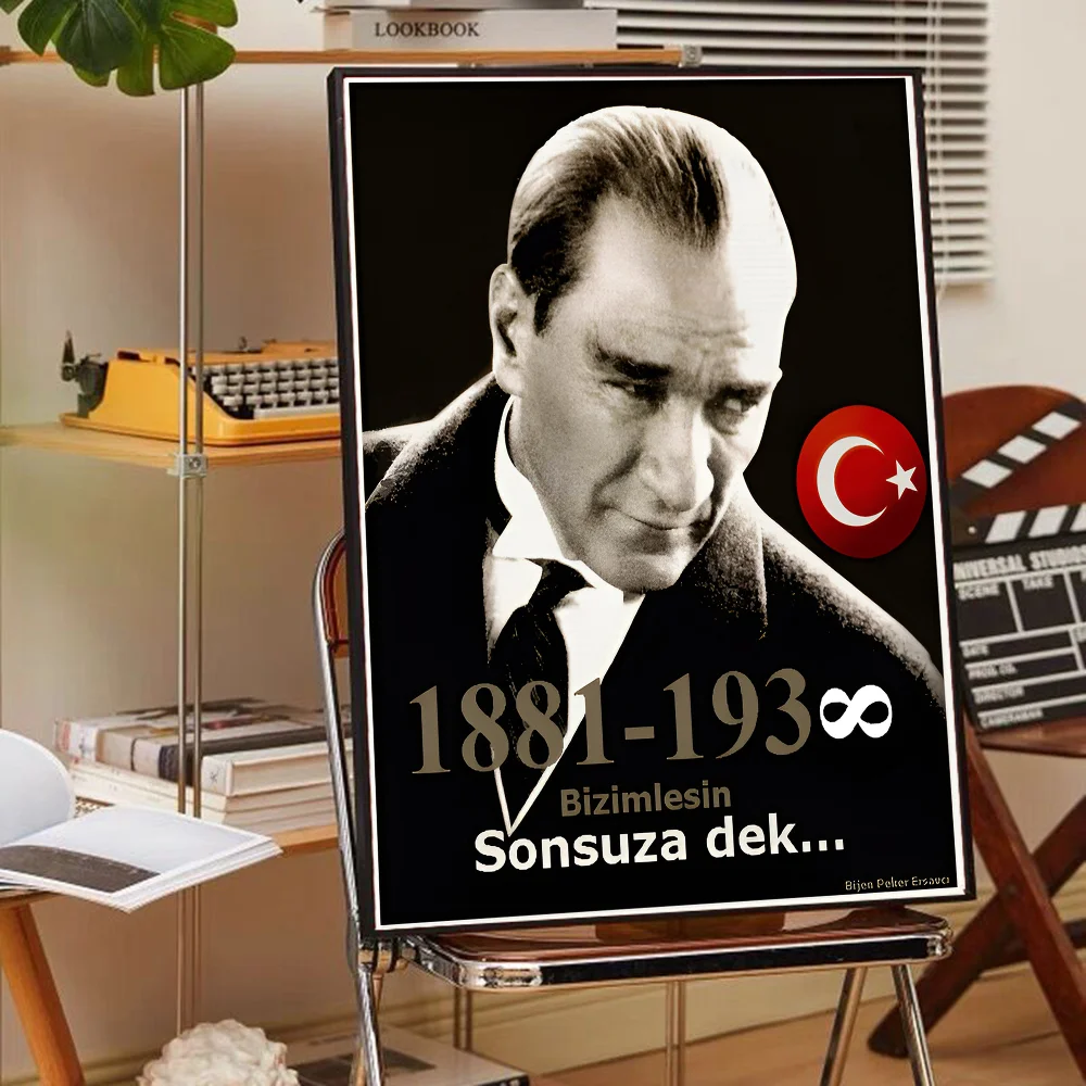 Turkish Mustafa Kemal Ataturk Classic Anime Poster Waterproof Paper Sticker Coffee House Bar Room Wall Decor