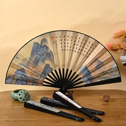 10-inch black pole plastic double-sided silk cloth Chinese wind folding fan wholesale ancient style blank inscription gift fan