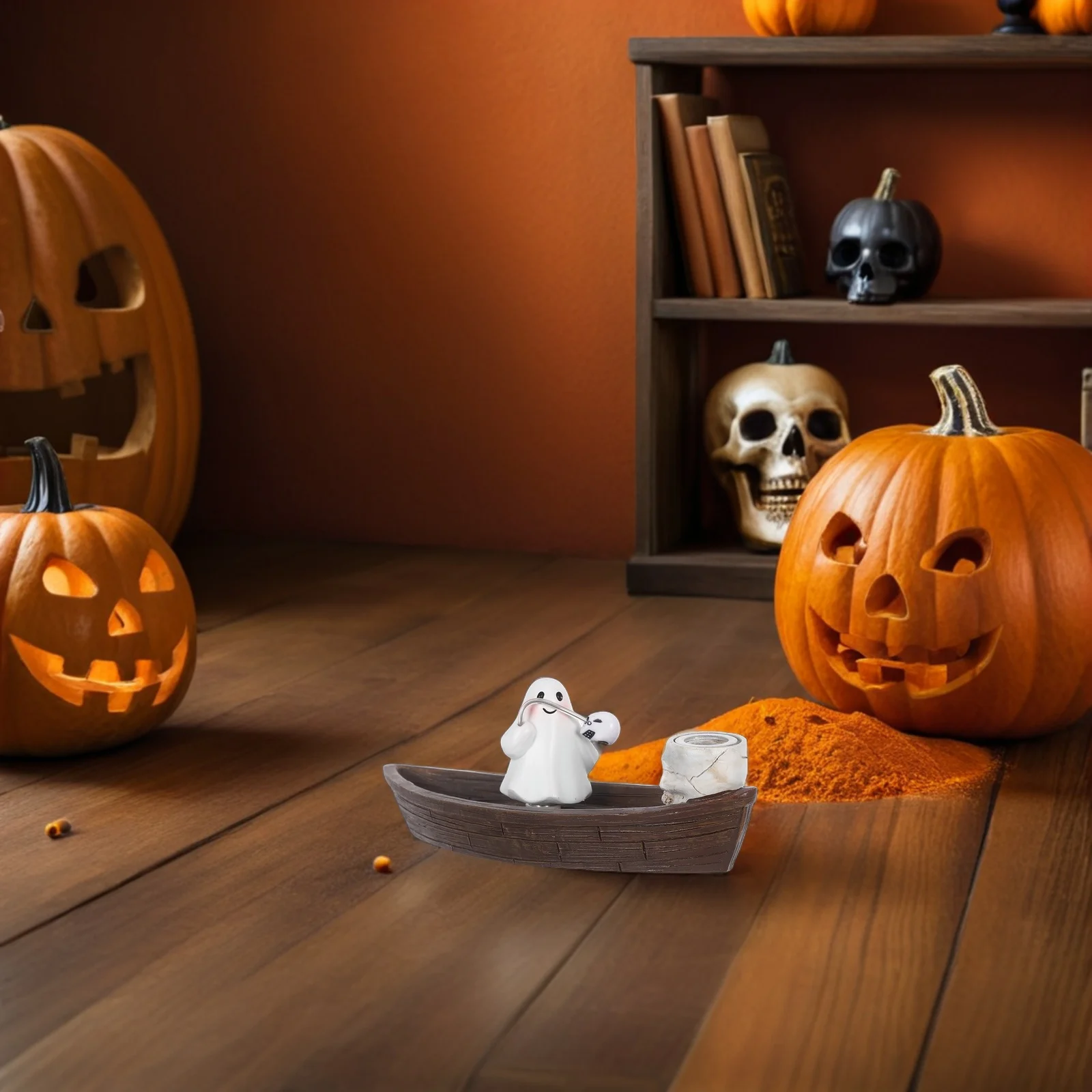 

Halloween Incense Burner Resin Ghost Decoration Small Boat Spooky Aromatherapy Holder Home Decor Halloween Parties Mini Cute