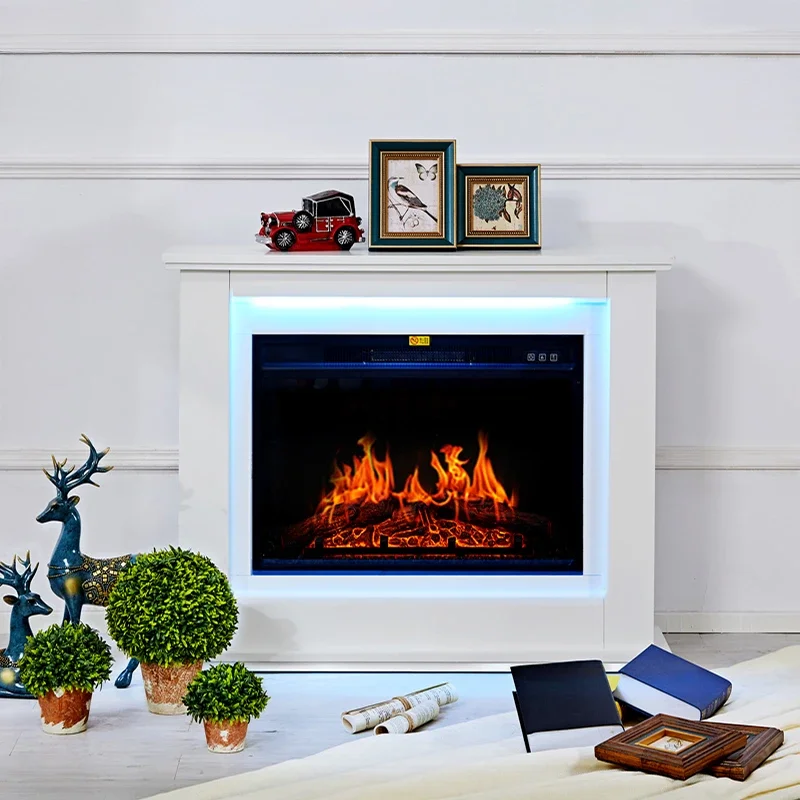 

Electronic fireplace decorative wooden cabinet Nordic living room background wall fireplace rack European home heater colorful a