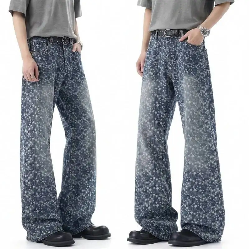Men's Straight Leg Jeans Vintage Vibe High Street Style Spring Summer High Waisted Slimfit Flared Denim Pants