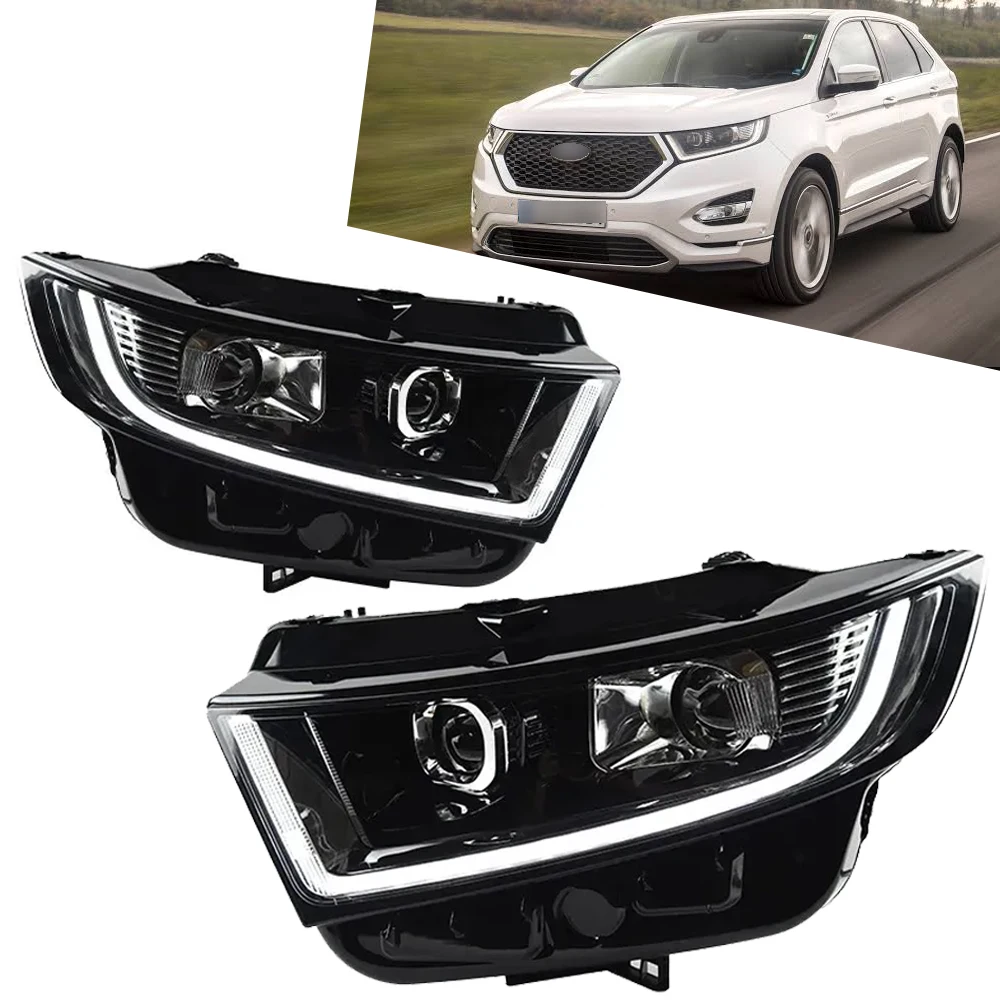 TYPY Dual-Projektor-LED-Scheinwerferbaugruppe für Ford Edge 2015-2019, schwarzes Gehäuse, U-förmiges LED-Tagfahrlicht, Angel Eye Halo, Plug-and-Play, Canbus, wasserdicht, vergilbungsfrei, klare Linse,