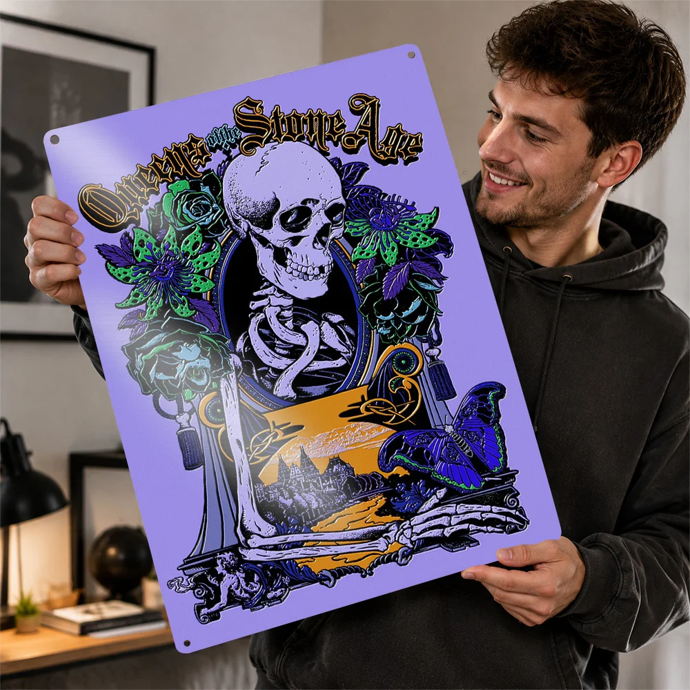 Queens Of The Stone Age Skeleton Aluminum Poster Floral Wall Art For Music Studio Customized Metal Sign Concertgoer Gift Idea