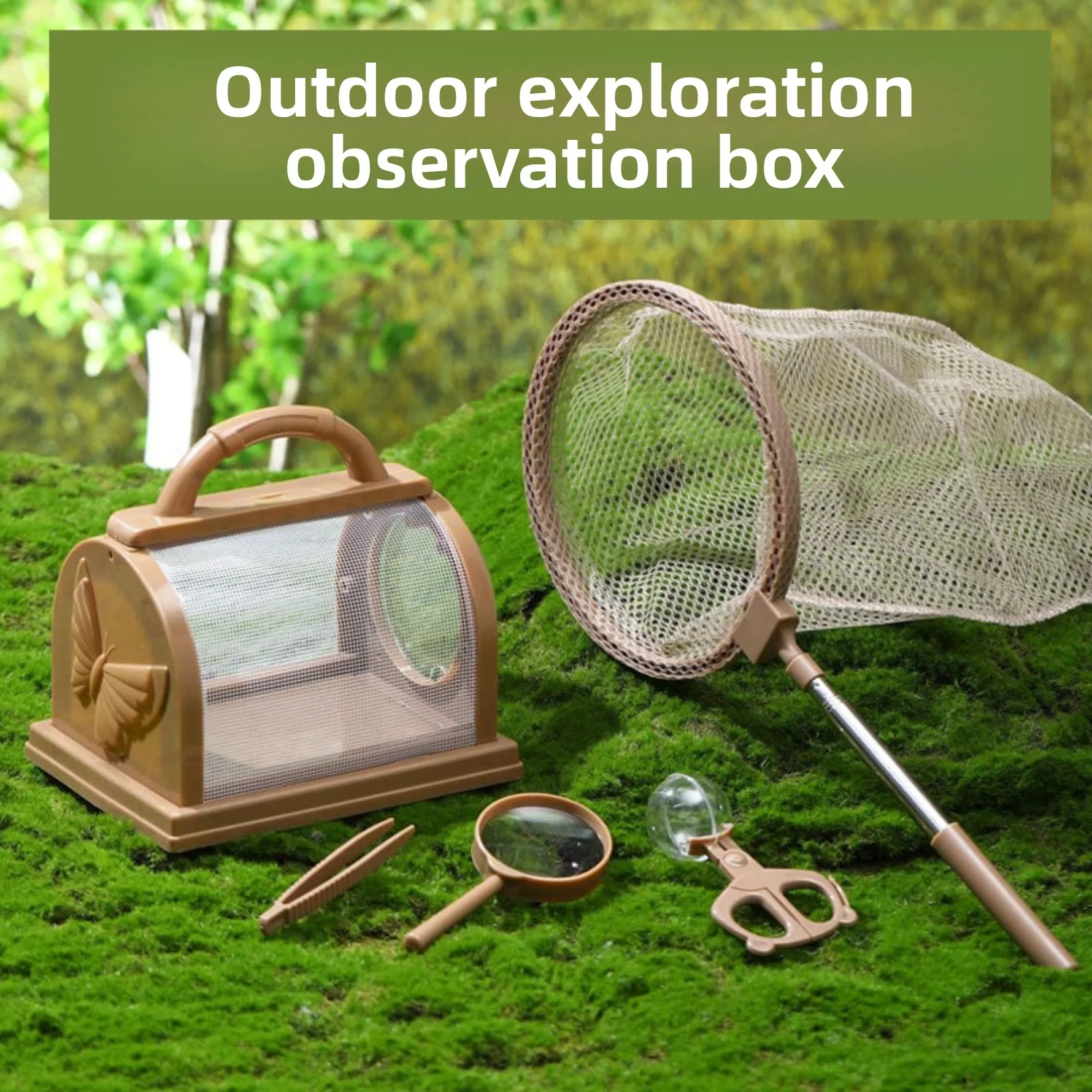 Outdoor Bug Catcher Kit Insect Collecting Net Fish Catching Cage Butterfly Observation Box Nature Toy