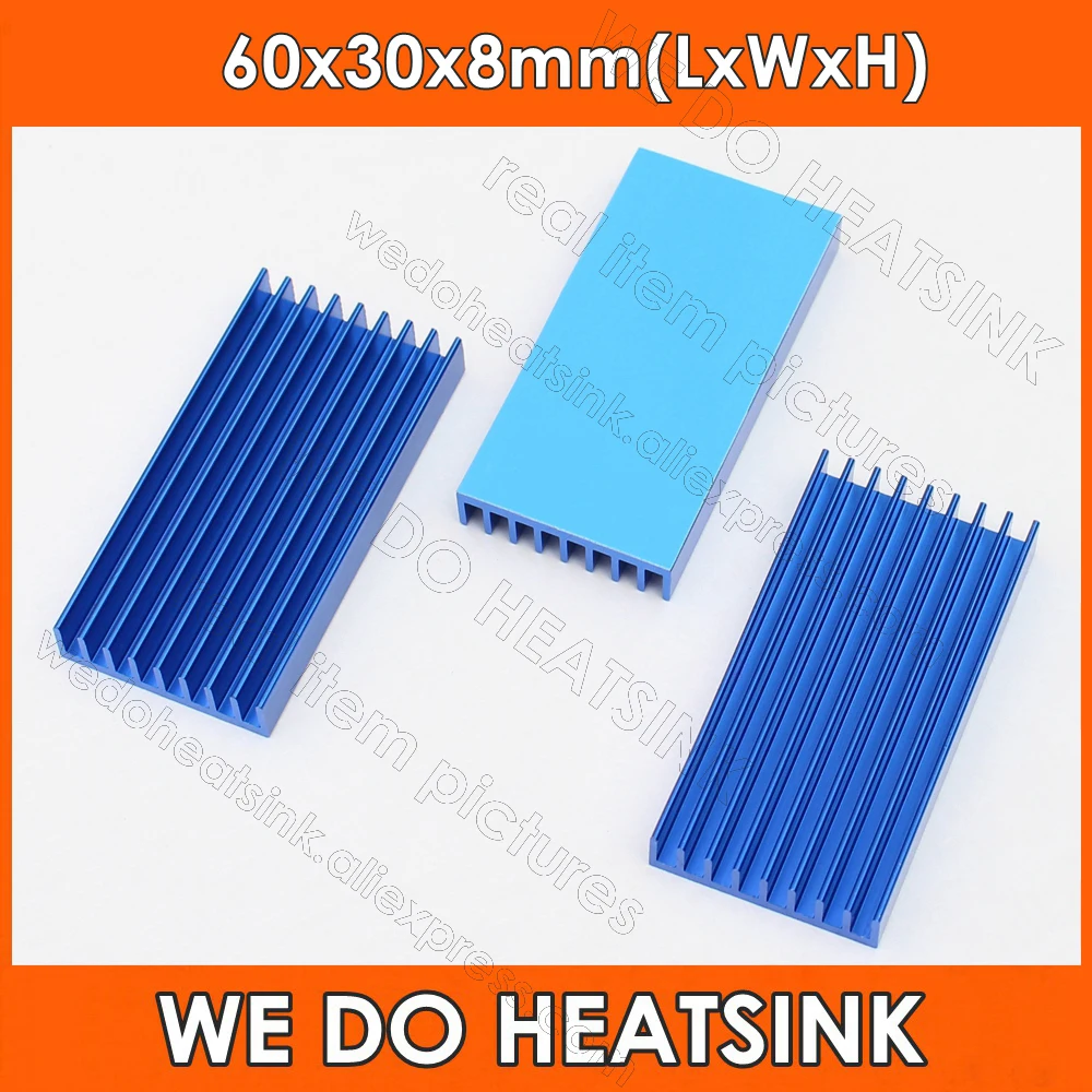 

WE DO HEATSINK Blue 60*30*8mm Aluminum Cooler Heat Sink With Thermal Conductive Heat Transfer Pads Applied