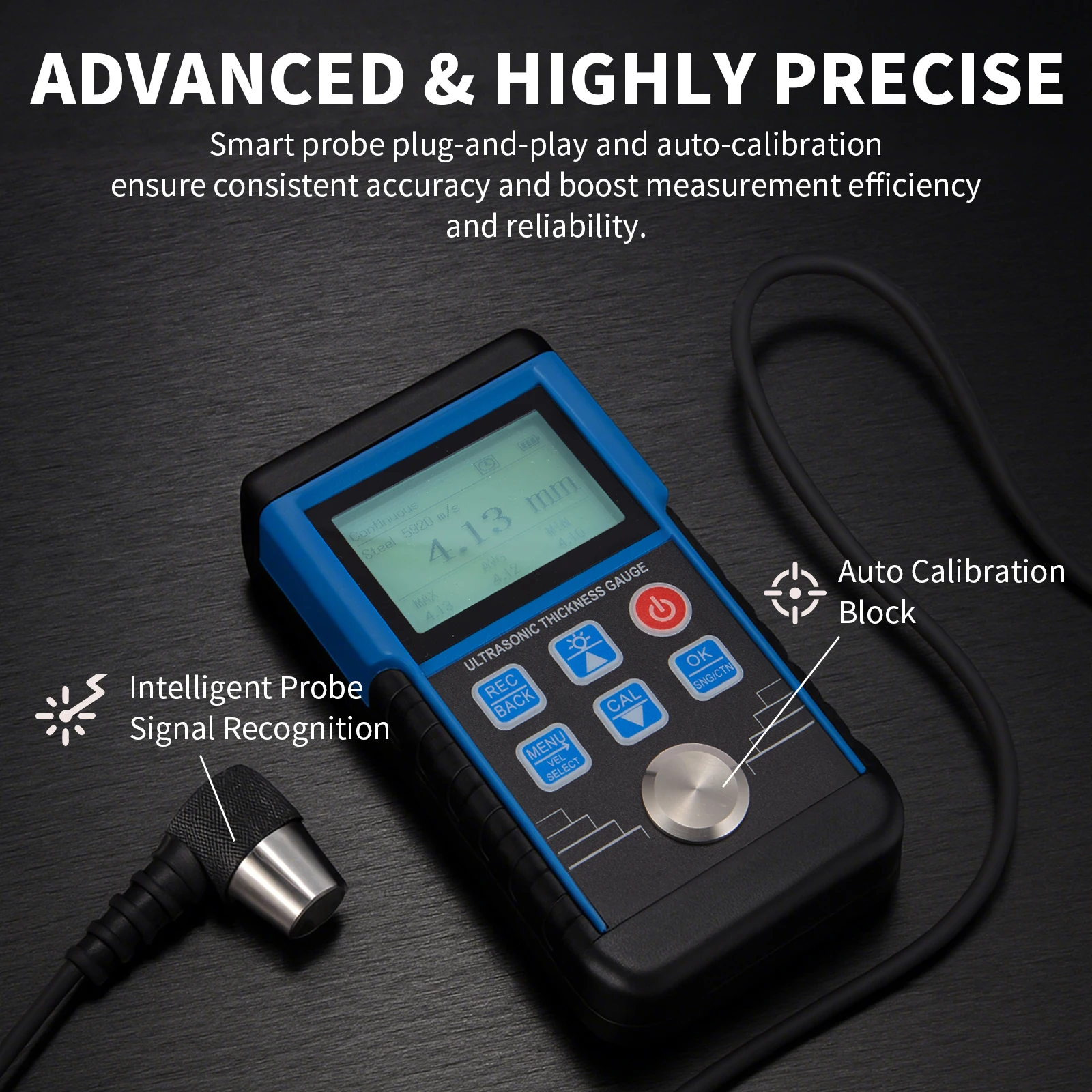 Ultrasonic Thickness Gauge 0.8-500mm Metal Thickness Tester ±0.05mm High Precision Wall Pipe Steel Aluminum Thickness Meter NDT