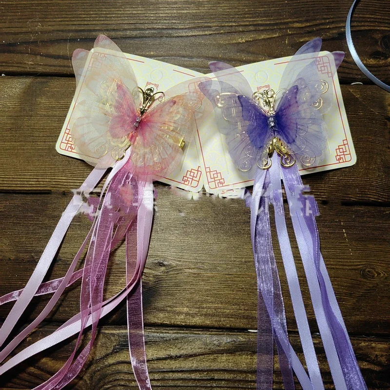 フェスティバル漢服帽子蝶タッセルヘアクリップアンティークスタイルヘアアクセサリー