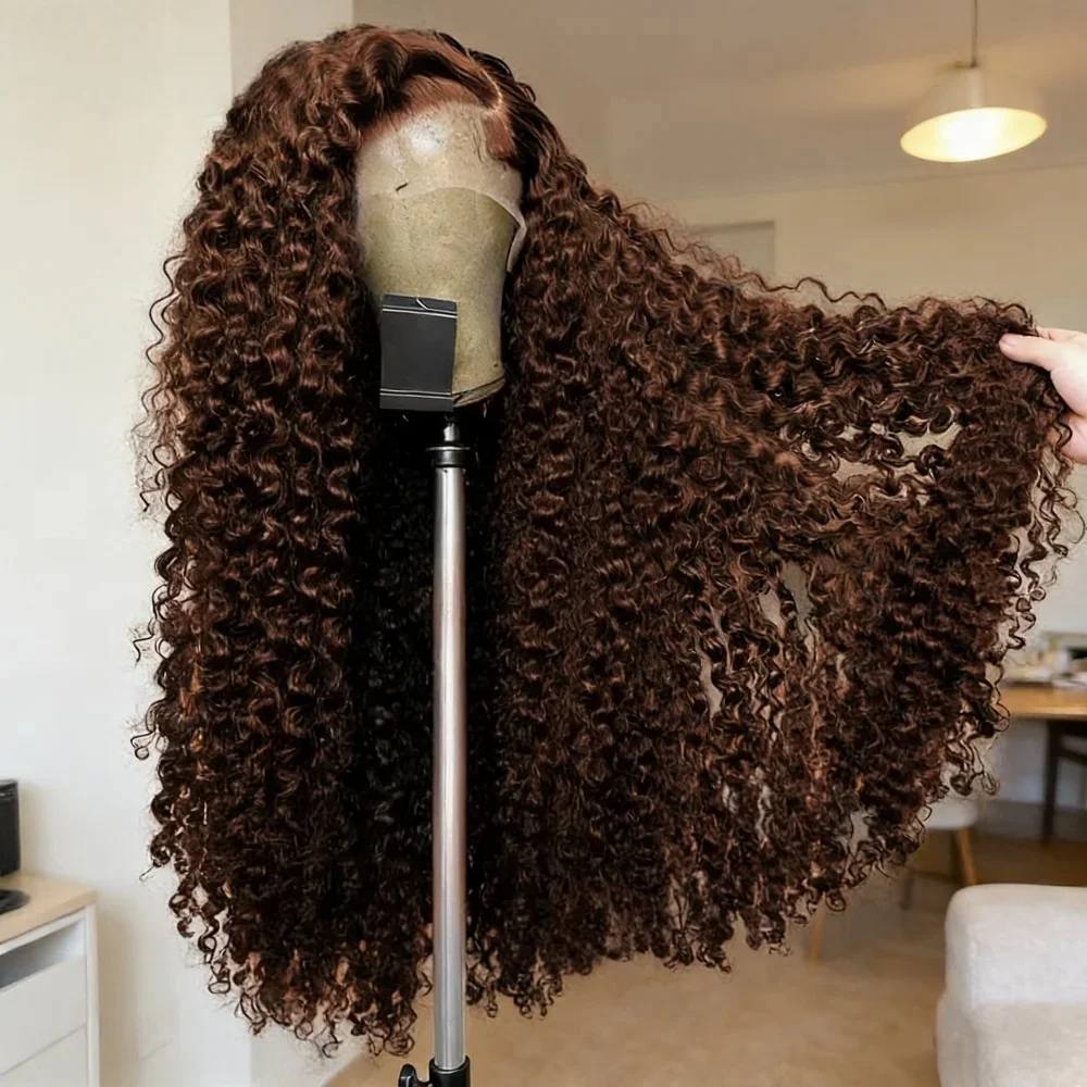 

Dark Brown Curly Wigs Loose Deep Wave Lace Frontal Wig for Women 13X4 HD Synthetic Pre Plucked Glueless Party Daily For Women