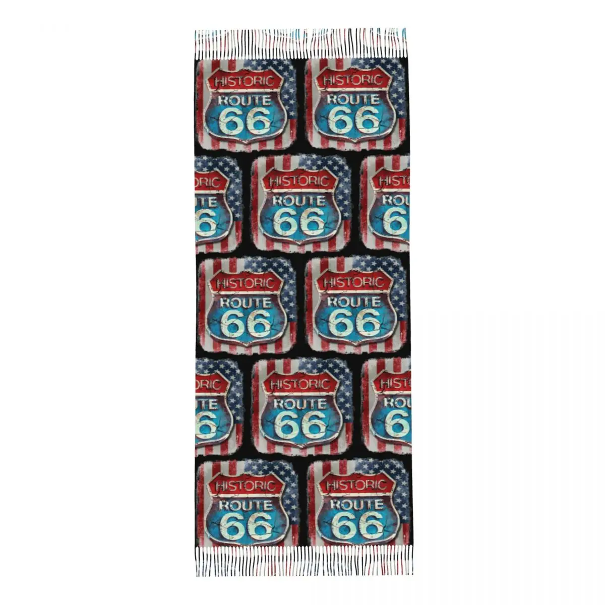 Get Your Kicks On Route 66 Sign With The American Flag Scarf Tassel Scarves Women Soft Warm Shawls and Wraps Winter Shawl Wrap image 4
